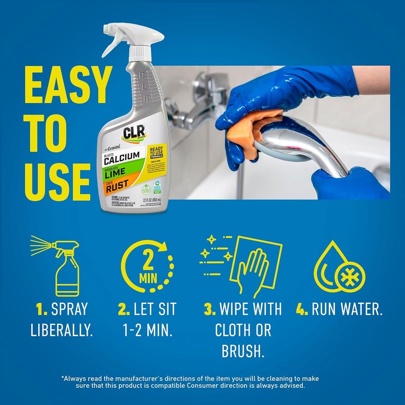 CLR Brands® Calcium, Lime & Rust Remover, Blasts Calcium, Dissolves Lime Deposits, Zaps Stubborn Rust Stains and Hard Water Deposits, 22 Ounce Spray Bottle (Pack of 1) - Image 5